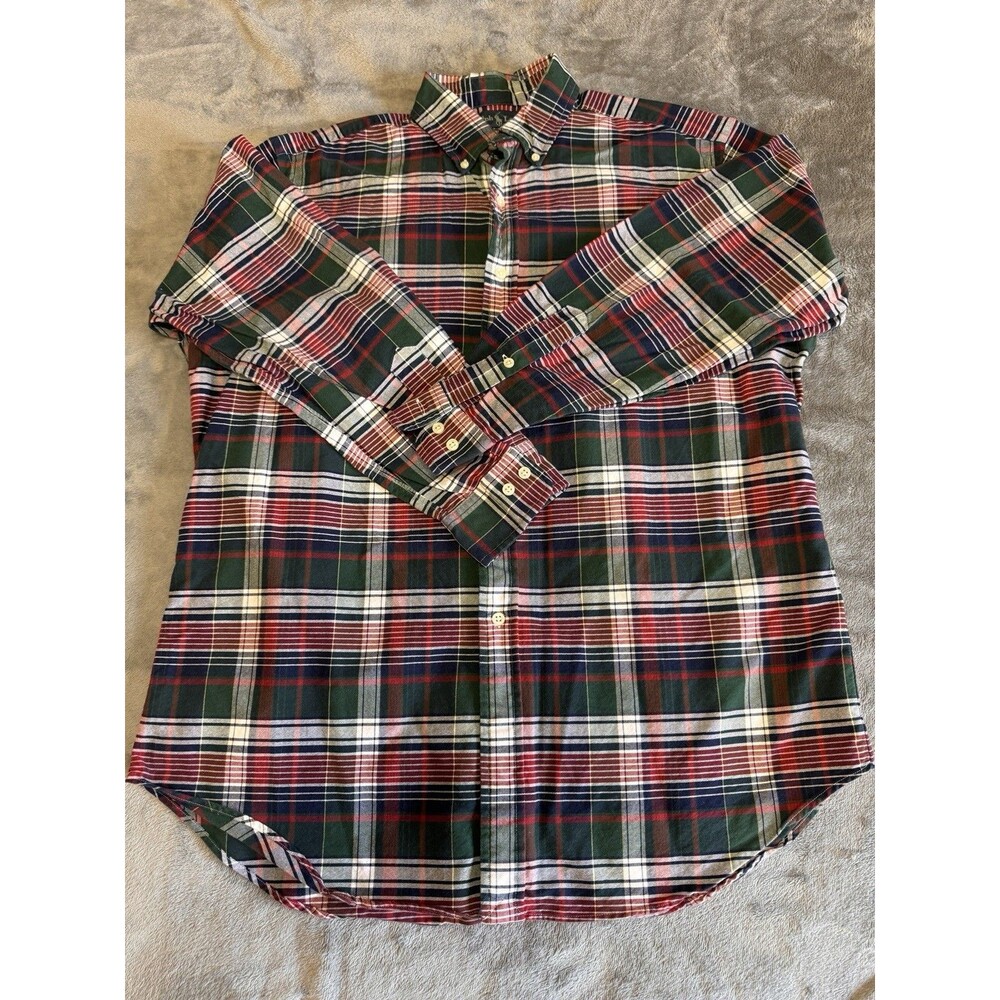 Ralph Lauren Mens Classic Fit Plaid Button Down Shirt 16 32/33 Red Green Grey